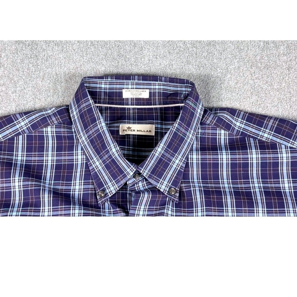 Peter Millar Shirt Mens 2XL Blue Plaid Long Sleeve Button Down